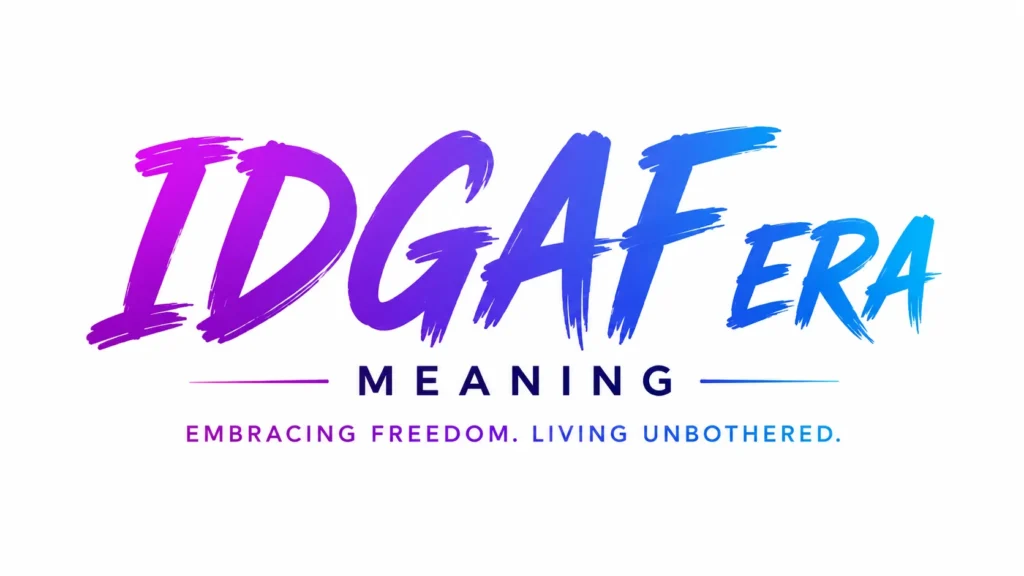 Minimalist 16:9 digital banner with the text “IDGAF ERA MEANING” centered on a clean white background. The typography features a bold purple-to-blue gradient brush-style font for “IDGAF ERA” and a modern sans-serif font for “MEANING,” creating a contemporary and professional look. Decorative horizontal lines and a subtle gradient accent enhance the design while maintaining a clean, uncluttered composition
