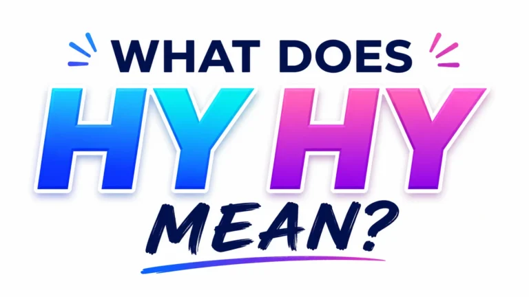 A clean, modern 16:9 digital banner with a white background featuring the centered text "WHAT DOES HY HY MEAN?" in bold, colorful typography. "HY HY" appears in large gradient blue and pink letters, while the surrounding text is in dark navy, creating a vibrant and professional educational header design